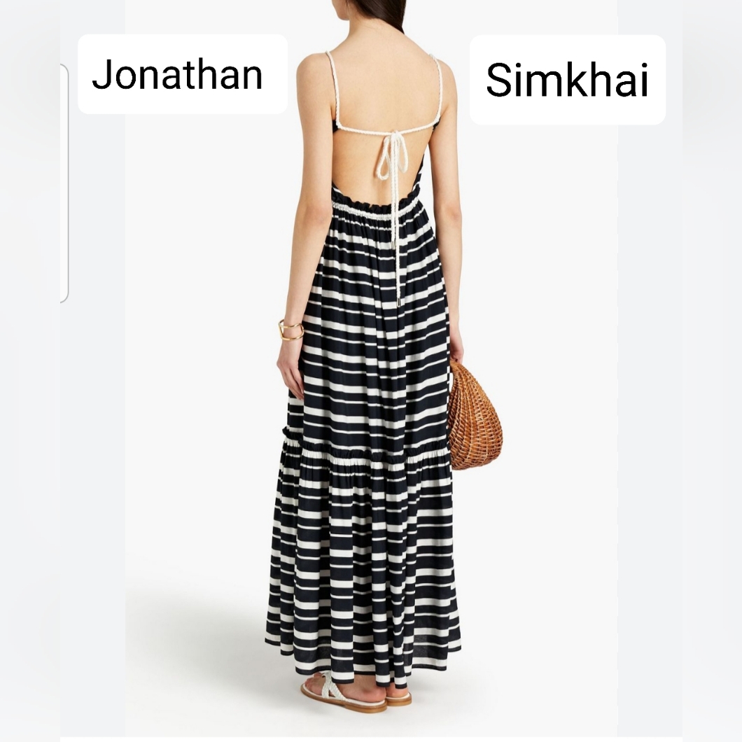Bnwt Jonathan Simkhai Swim Maxi Stripe Dress With Nautical Halter Straps